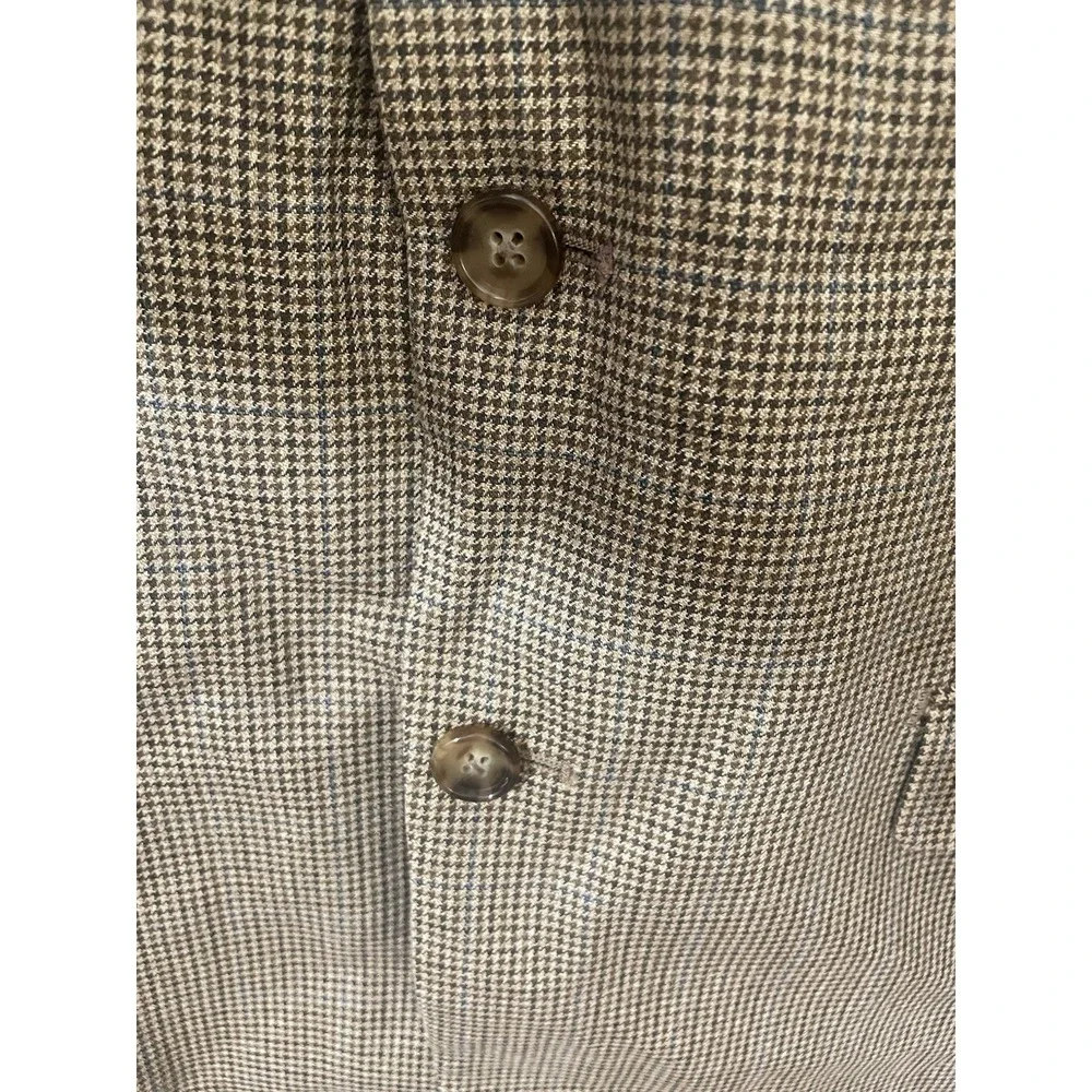 Vintage Ralph Lauren‎ Brown Wool Silk Blazer Mens 46L Houndstooth Sport Coat